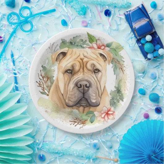 Shar Pei Kerstkrans Feestelijke Pup Papieren Bordje (Feest)