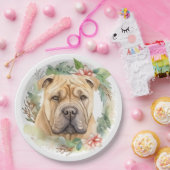 Shar Pei Kerstkrans Feestelijke Pup Papieren Bordje (Feest)