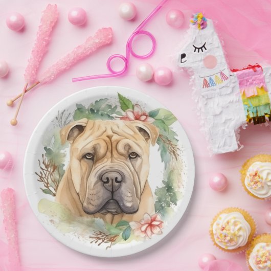 Shar Pei Kerstkrans Feestelijke Pup Papieren Bordje (Feest)