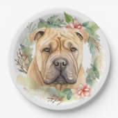 Shar Pei Kerstkrans Feestelijke Pup Papieren Bordje (Voorkant)