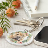 Shar Pei Kerstkrans Feestelijke Pup Sleutelhanger (Voorkant Rechts)