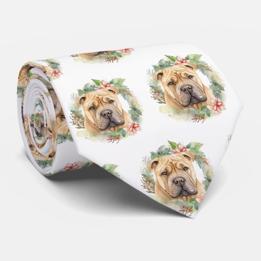 Shar Pei Kerstkrans Feestelijke Pup Stropdas (Opgerold)
