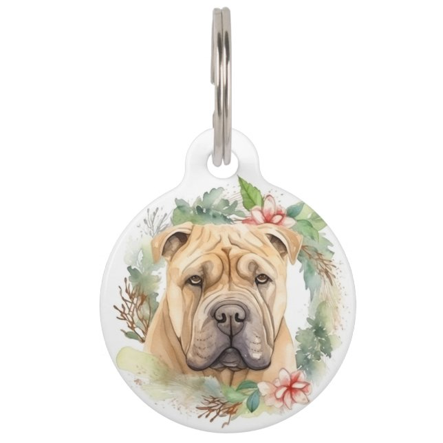 Shar Pei Kerstkrans Festieve Pup Huisdierpenning (Voorkant)