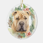 Shar Pei Kerstkrans Festieve Pup Keramisch Ornament (Links)