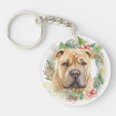 Shar Pei Kerstkrans Festieve Pup Sleutelhanger (Voorkant)