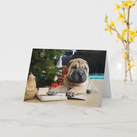 Shar Pei Kerstmis Kaart (Gele Bloem)