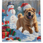 Shar Pei loopt in de sneeuw met kerst Pet Douchegordijn (Voorkant)