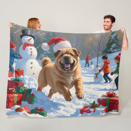 Shar Pei loopt in de sneeuw met kerst Pet Fleece Deken (In situ)