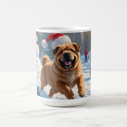 Shar Pei loopt in de sneeuw met kerst Pet Koffiemok (Center)