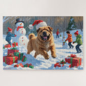 Shar Pei loopt in de sneeuw met kerst Pet Legpuzzel (Horizontaal)