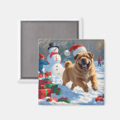 Shar Pei loopt in de sneeuw met kerst Pet Magneet (Voorkant / Achterkant)
