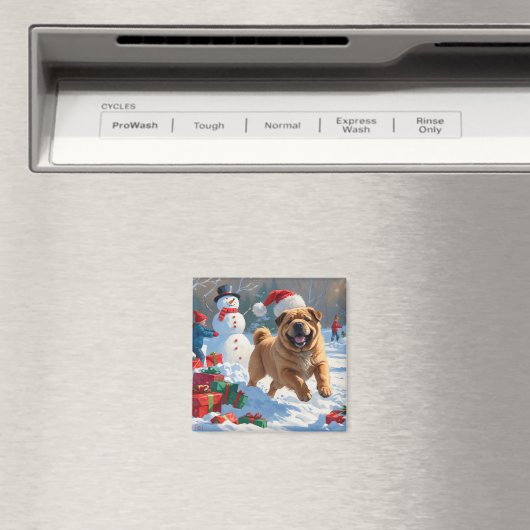 Shar Pei loopt in de sneeuw met kerst Pet Magneet (Insitu (Vaatwasser))