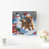 Shar Pei loopt in de sneeuw met kerst Pet Vierkante Klok (Huis)