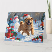 Shar Pei loopt in de sneeuw met kerstmuts Kaart (Voorkant)