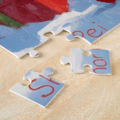 Shar Pei loopt in de sneeuw met kerstmuts Legpuzzel (Zijkant)