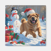 Shar Pei loopt in de sneeuw met kerstmuts Magneet (Voorkant)