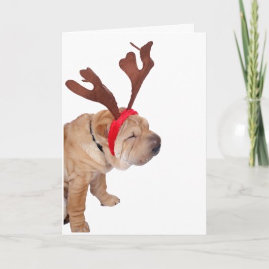 SHAR PEI MET ANTLERS CHRISTMAS CARD BEDANKKAART (Voorkant)