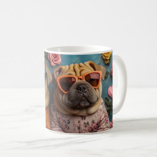 Shar Pei met Hartrozen Valentijnsdag Koffiemok (Voorkant rechts)