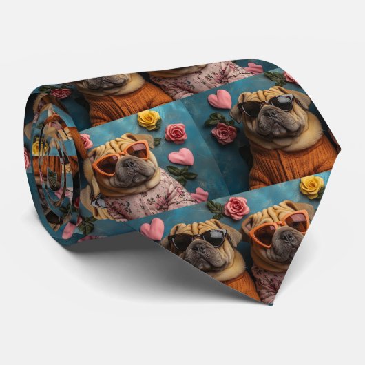 Shar Pei met Hartrozen Valentijnsdag Stropdas (Opgerold)