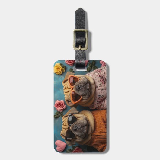 Shar Pei met Heart Rozen Valentijnsdag Bagagelabel (Voorkant verticaal)