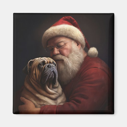 Shar Pei met Kerstman Feestelijke Kerstmis Magneet (Voorkant)