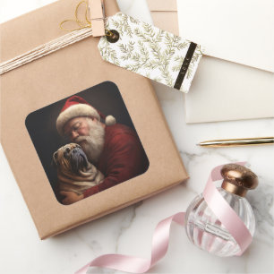 Shar Pei met kerstman Festieve Kerst  Vierkante Sticker