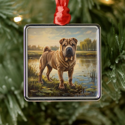 Shar Pei Metalen Ornament (Boom)