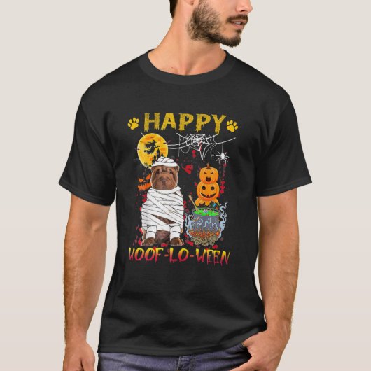 Shar Pei Mummy Happy Wof-Lo-Ween Halloween Pumpki T-shirt (Voorkant)