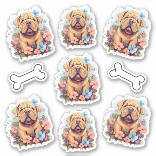 Shar Pei ontmoet bloemen Sticker (Voorkant)