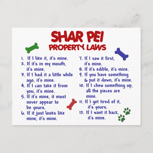 SHAR PEI Property Laws 2 Briefkaart (Voorkant)