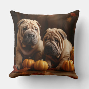 Shar Pei Pup Autumn Delight Pompoen Kussen