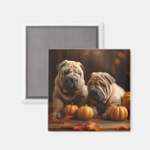 Shar Pei Pup Autumn Delight Pompoen Magneet (Voorkant / Achterkant)