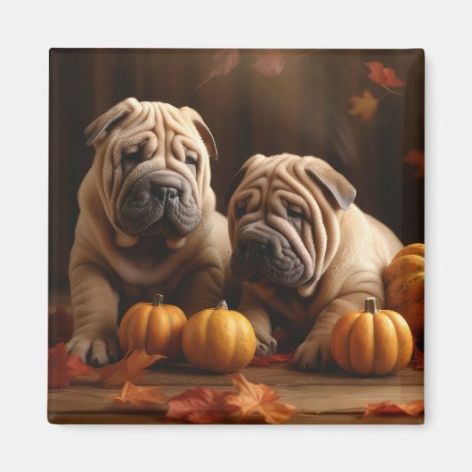 Shar Pei Pup Autumn Delight Pompoen Magneet (Voorkant)