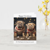 Shar Pei Puppies Happy Christmas Kaart (Gele Bloem)