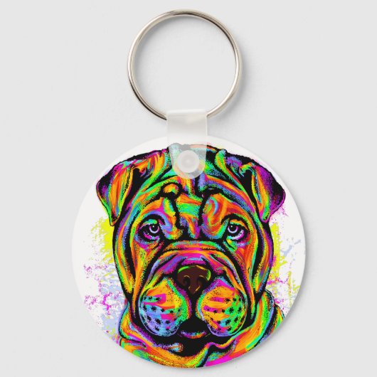 Shar Pei Puppy Dog Lifestyle Button Sleutelhanger (Voorkant)