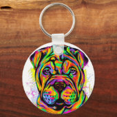 Shar Pei Puppy Dog Lifestyle Button Sleutelhanger (Voorkant)