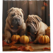 Shar Pei Puppy Herfst Delight Pompoen Douchegordijn (Voorkant)