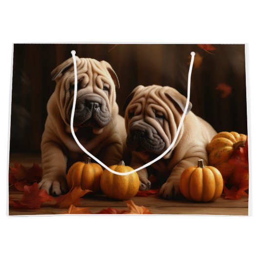 Shar Pei Puppy Herfst Delight Pompoen Groot Cadeauzakje (Voorkant)
