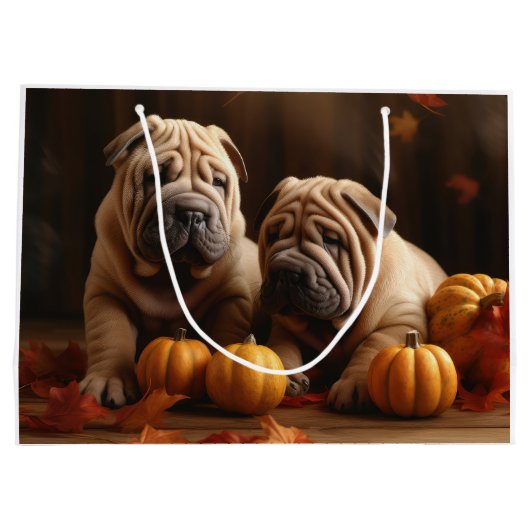 Shar Pei Puppy Herfst Delight Pompoen Groot Cadeauzakje (Achterkant)