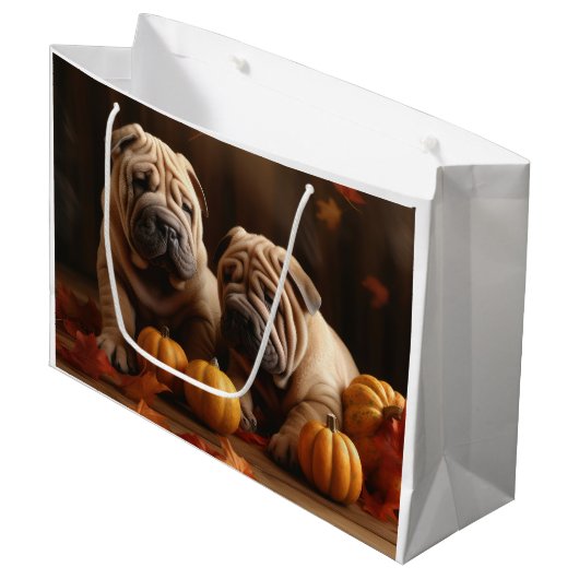 Shar Pei Puppy Herfst Delight Pompoen Groot Cadeauzakje (Voorkant Gekanteld)