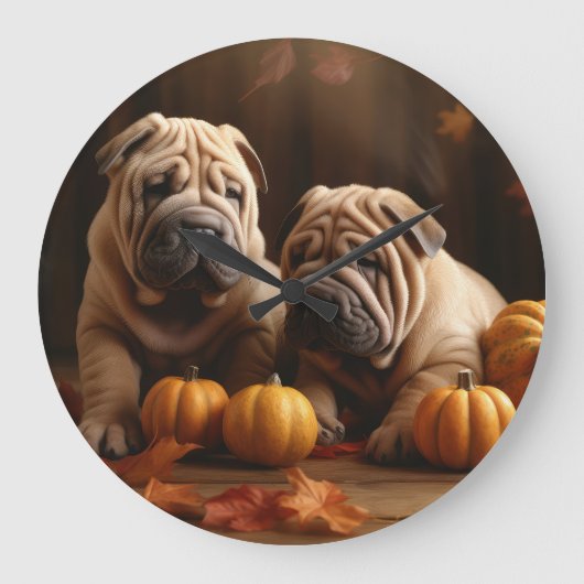 Shar Pei Puppy Herfst Delight Pompoen Grote Klok (Voorkant)