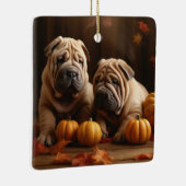 Shar Pei Puppy Herfst Delight Pompoen Keramisch Ornament (Rechts)