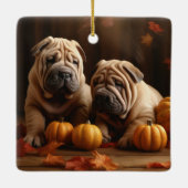 Shar Pei Puppy Herfst Delight Pompoen Keramisch Ornament (Achterkant)