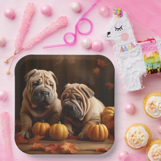 Shar Pei Puppy Herfst Delight Pompoen Papieren Bordje (Feest)
