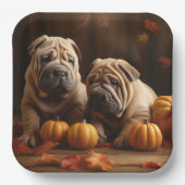 Shar Pei Puppy Herfst Delight Pompoen Papieren Bordje (Voorkant)