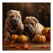 Shar Pei Puppy Herfst Delight Pompoen Perfect Poster (Voorkant)