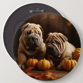 Shar Pei Puppy Herfst Delight Pompoen Ronde Button 6,0 Cm (Voorkant /achterkant)