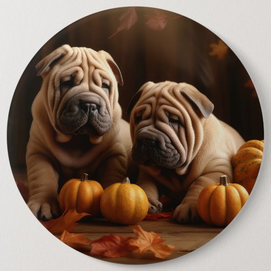 Shar Pei Puppy Herfst Delight Pompoen Ronde Button 6,0 Cm (Voorkant)
