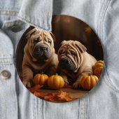 Shar Pei Puppy Herfst Delight Pompoen Ronde Button 6,0 Cm (In situ)