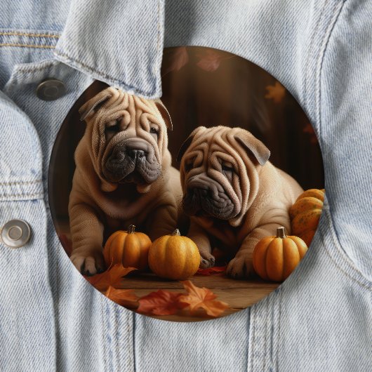 Shar Pei Puppy Herfst Delight Pompoen Ronde Button 6,0 Cm (In situ)